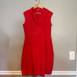 Lavia 18 Red Ruffle Front Shawl Collar Sleeveless Sheath Dress Made in Italy Med